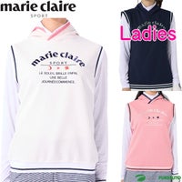 【レディース】マリ・クレールストレッチワッフルベスト+長袖天体モチーフ柄ハイネックインナーシャツ713-507吸汗速乾UVカットストレッチゴルフウェア