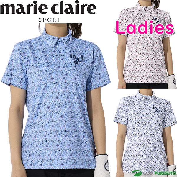 【レディース】マリ・クレール半袖ハーフジップシャツ半袖シャツ713-601ゴルフウェア吸汗速乾UVカット接触冷感
